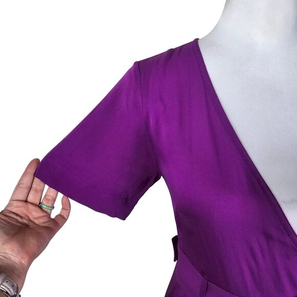 A.L.C. Claire Handkerchief Hem Silk Wrap Dress Sz 0 Purple Fuchsia Belted Waist - Picture 4 of 16
